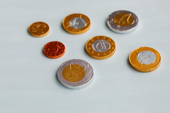set of chocolate euro coins on table